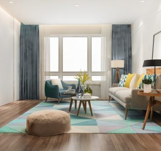 3d rendering loft scandinavian living room with working table and bookshelf